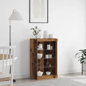 vidaXL Buffet Vidaxl Avec Lumières Led En Bois Ancien 60,5x37x100 Cm pas cher