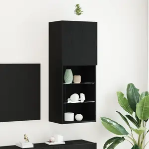 Comparateur de prix : vidaXL Meuble Tv Vidaxl Avec Éclairage Led Chêne Noir 40,5x30x102 Cm