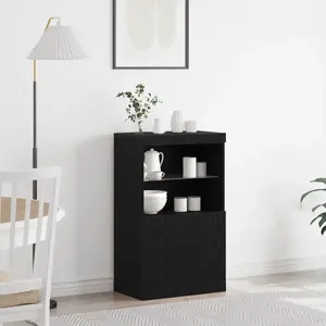 vidaXL Buffet Vidaxl Avec Lumières Led Chêne Noir 60x37x100 Cm pas cher
