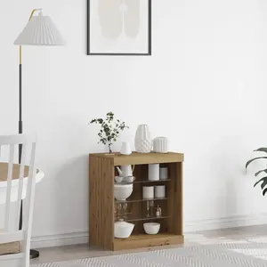 vidaXL Buffet Vidaxl Avec Lumières Led Chêne Artisan 60,5x37x67 Cm pas cher