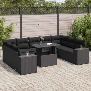 vidaXL - 10-delige - Loungeset - met - kussens - poly - rattan - zwart pas cher
