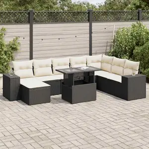 vidaXL Salon de jardin 9 pcs avec coussins noir résine tressée pas cher