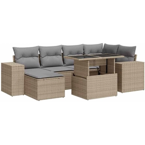 vidaXL Salon de jardin avec coussins 7 pcs beige résine tressée pas cher