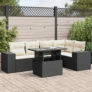 vidaXL Salon de jardin 6 pcs avec coussins noir résine tressée pas cher
