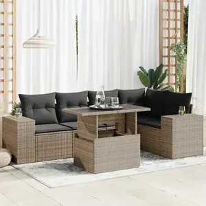 vidaXL - 6-delige - Loungeset - met - kussens - poly - rattan - grijs pas cher