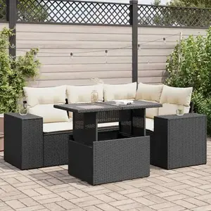 vidaXL Salon de jardin 5 pcs avec coussins noir résine tressée pas cher