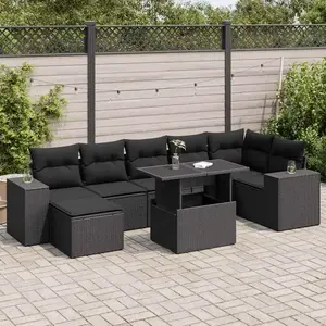 vidaXL - 8-delige - Loungeset - met - kussens - poly - rattan - zwart pas cher