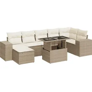 vidaXL Salon de jardin avec coussins 8 pcs beige résine tressée pas cher
