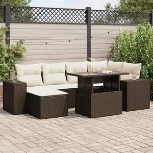 vidaXL Salon de jardin avec coussins 7 pcs marron résine tressée pas cher
