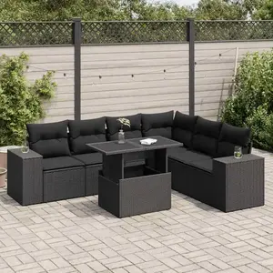 vidaXL - 7-delige - Loungeset - met - kussens - poly - rattan - zwart pas cher