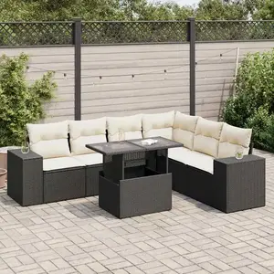 vidaXL Salon de jardin 7 pcs avec coussins noir résine tressée pas cher