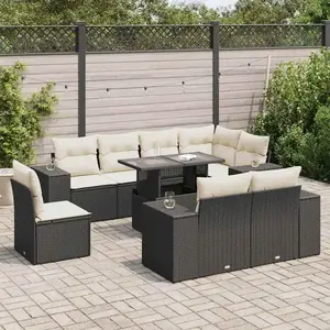 vidaXL Salon de jardin 9 pcs avec coussins noir résine tressée pas cher