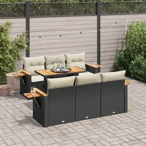 vidaXL Salon de jardin avec coussins 7 pcs noir résine tressée acacia pas cher