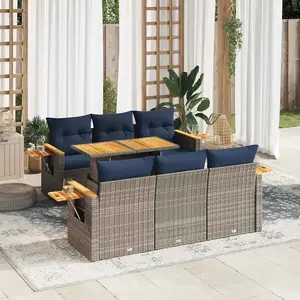 vidaXL Vidaxl Salon De Jardin Avec Coussins 7 Pcs Gris Résine Tressée pas cher