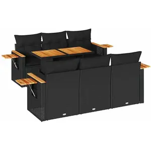 vidaXL Salon de jardin avec coussins 7 pcs noir résine tressée acacia pas cher