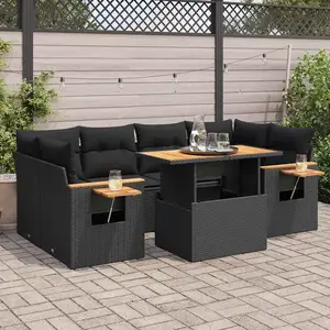 vidaXL Salon de jardin avec coussins 7 pcs noir résine tressée acacia pas cher