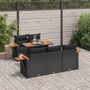 vidaXL Salon de jardin 6 pcs avec coussins noir résine tressée acacia pas cher