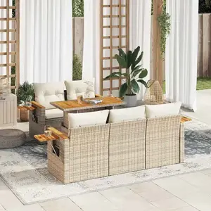 vidaXL Salon de jardin 6 pcs avec coussins beige résine tressée acacia pas cher