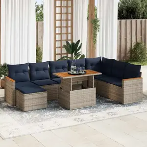 vidaXL Vidaxl Salon De Jardin 9 Pcs Avec Coussins Gris Résine Tressée pas cher