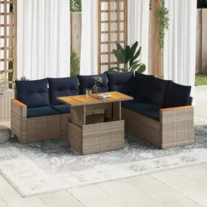 vidaXL Vidaxl Salon De Jardin Avec Coussins 7 Pcs Gris Résine Tressée pas cher