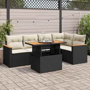 Salon de jardin 5 pcs avec coussins noir résine tressée acacia Vidaxl pas cher