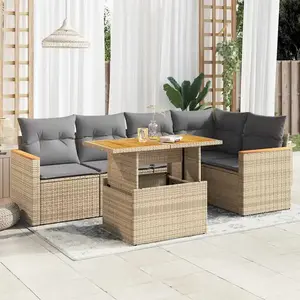 Salon de jardin avec coussins 5 pcs beige résine tressée acacia Vidaxl pas cher