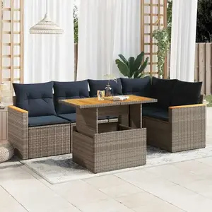 vidaXL Vidaxl Salon De Jardin 6 Pcs Avec Coussins Gris Résine Tressée pas cher