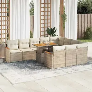 vidaXL - 11-delige - Tuinset - met - kussens - poly - rattan - acacia - beige pas cher