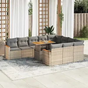 vidaXL Salon de jardin 11pcs avec coussins beige résine tressée acacia pas cher