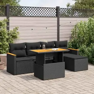 vidaXL Salon de jardin 6 pcs avec coussins noir résine tressée acacia pas cher