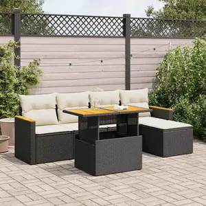 vidaXL Salon de jardin 6 pcs avec coussins noir résine tressée acacia pas cher