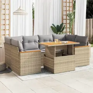 vidaXL Salon de jardin 6 pcs avec coussins beige résine tressée acacia pas cher