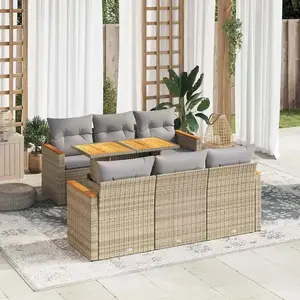 vidaXL Salon de jardin avec coussins 7 pcs beige résine tressée acacia pas cher