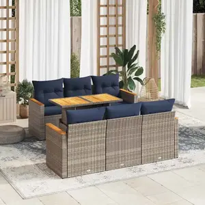 vidaXL Vidaxl Salon De Jardin Avec Coussins 7 Pcs Gris Résine Tressée pas cher