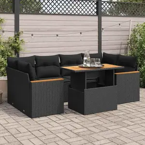 vidaXL Salon de jardin 6 pcs avec coussins noir résine tressée acacia pas cher
