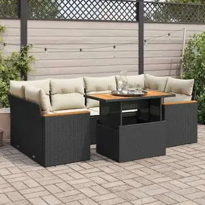 vidaXL Salon de jardin 6 pcs avec coussins noir résine tressée acacia pas cher