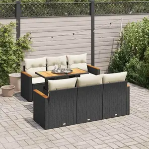vidaXL Salon de jardin avec coussins 7 pcs noir résine tressée acacia pas cher