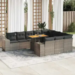 vidaXL Salon de jardin avec coussins 10 pcs gris résine tressée acacia pas cher