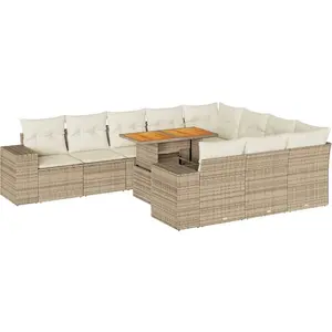 vidaXL Salon de jardin avec coussins 10pcs beige résine tressée acacia pas cher