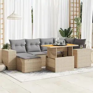 vidaXL - 7-delige - Loungeset - met - kussens - poly - rattan - beige pas cher