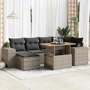 vidaXL - 7-delige - Loungeset - met - kussens - poly - rattan - grijs pas cher