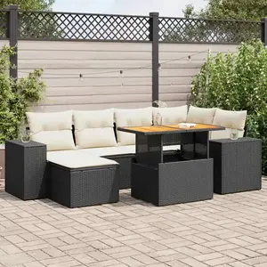 vidaXL - 7-delige - Loungeset - met - kussens - poly - rattan - zwart pas cher