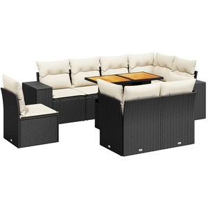 vidaXL Salon de jardin 9 pcs avec coussins noir résine tressée pas cher