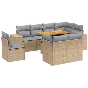 vidaXL Salon de jardin avec coussins 9 pcs beige résine tressée pas cher