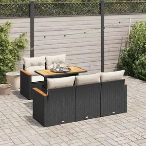 vidaXL Salon de jardin 6 pcs avec coussins noir résine tressée acacia pas cher
