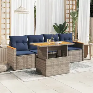 vidaXL Vidaxl Salon De Jardin 5 Pcs Avec Coussins Gris Résine Tressée pas cher