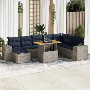 vidaXL Vidaxl Salon De Jardin 9 Pcs Avec Coussins Gris Résine Tressée pas cher