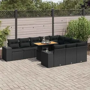 vidaXL Salon de jardin 10 pcs avec coussins noir résine tressée acacia pas cher
