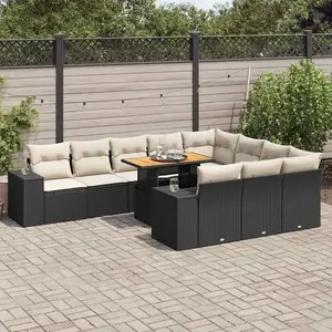 vidaXL Salon de jardin 10 pcs avec coussins noir résine tressée acacia pas cher