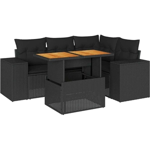 vidaXL Salon de jardin 5 pcs avec coussins noir résine tressée pas cher